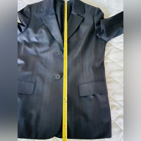 Shiny Black Double Collar Long Blazer & pants suit 100% fine wool W red stripes - Picture 16 of 16